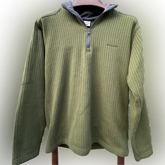 Columbia Olive 1/4 Zip Sweater Workwear Gorpcore Outdoor Hiking Long Sleeve - Picture 1 of 9